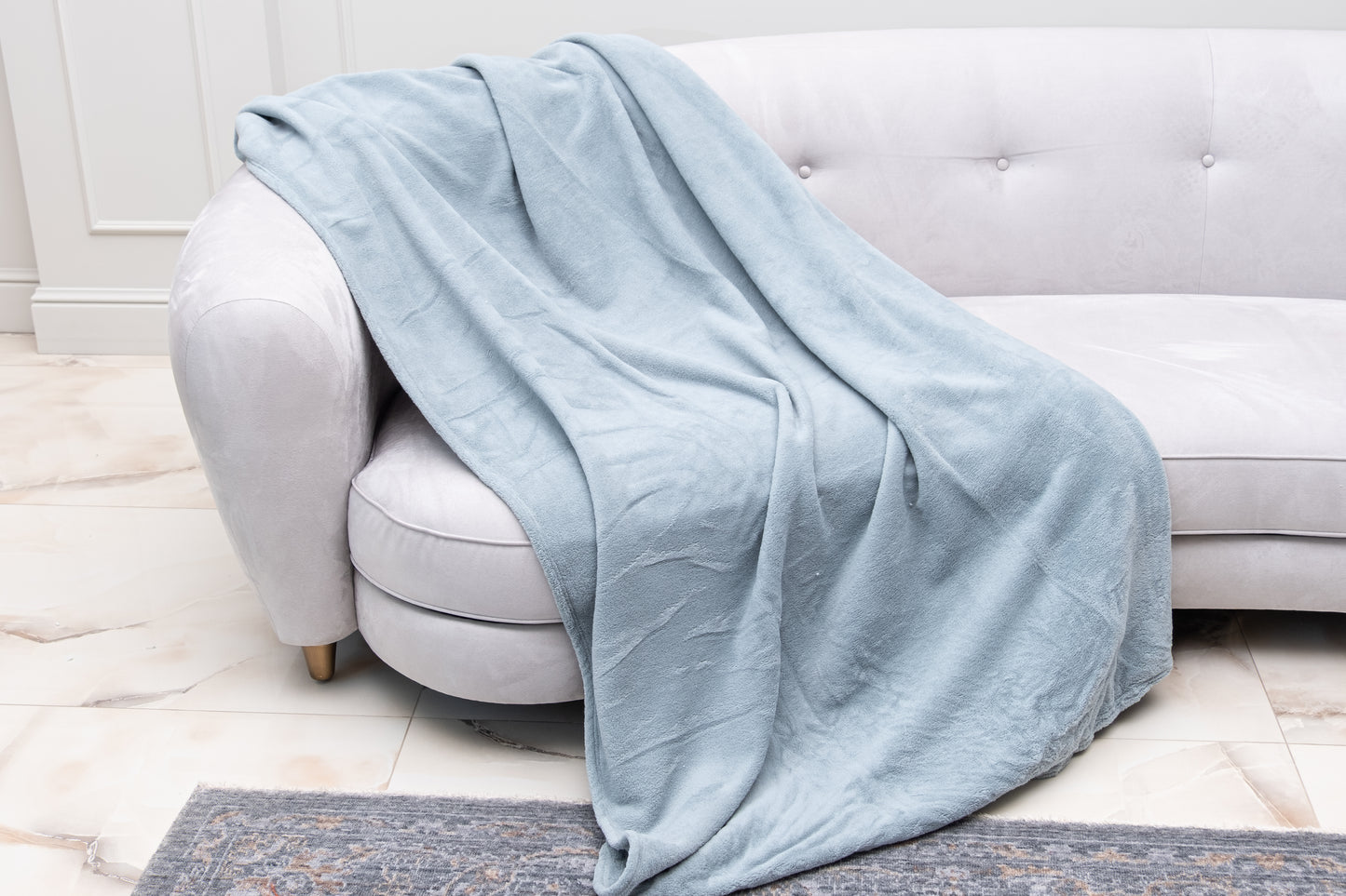 Fleece TV Couch Blanket Pets Dog Cat Blanket Aqua Blue color displayed on couch