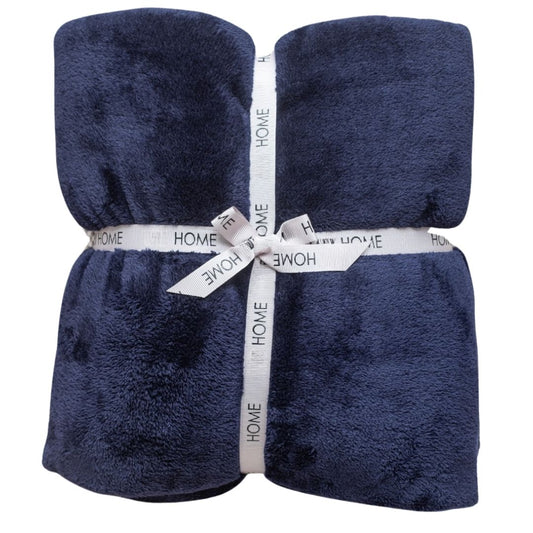Blue Fleece Blanket in Package - Soft Cozy Fleece TV Bed Blanket Throw - Deep Dark Blue color