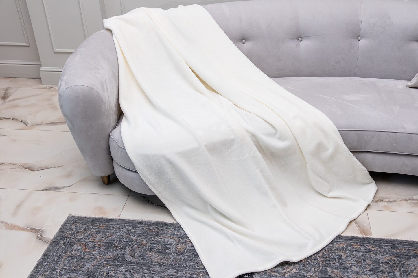 Fleece TV Couch Blanket Pets Dog Cat Blanket Off-White color displayed on couch