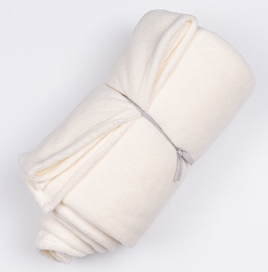 Fleece TV Couch Blanket Dog Cat Pets Blanket Off-White color displayed as packaged