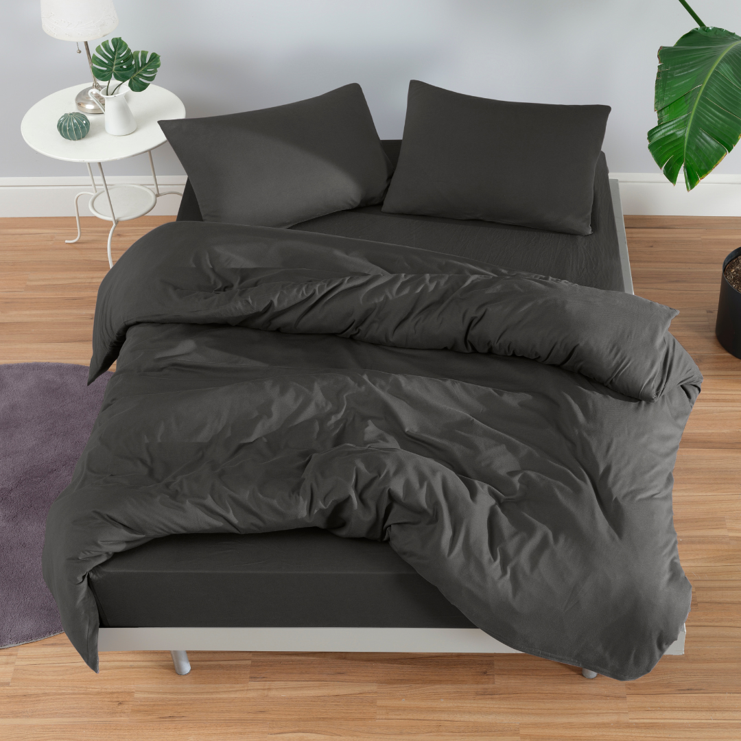 100% Cotton Jersey Knit Duvet Cover Set in Anthracite Black color