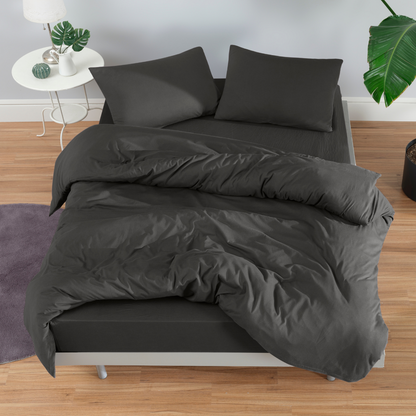 100% Cotton Jersey Knit Duvet Cover Set in Anthracite Black color