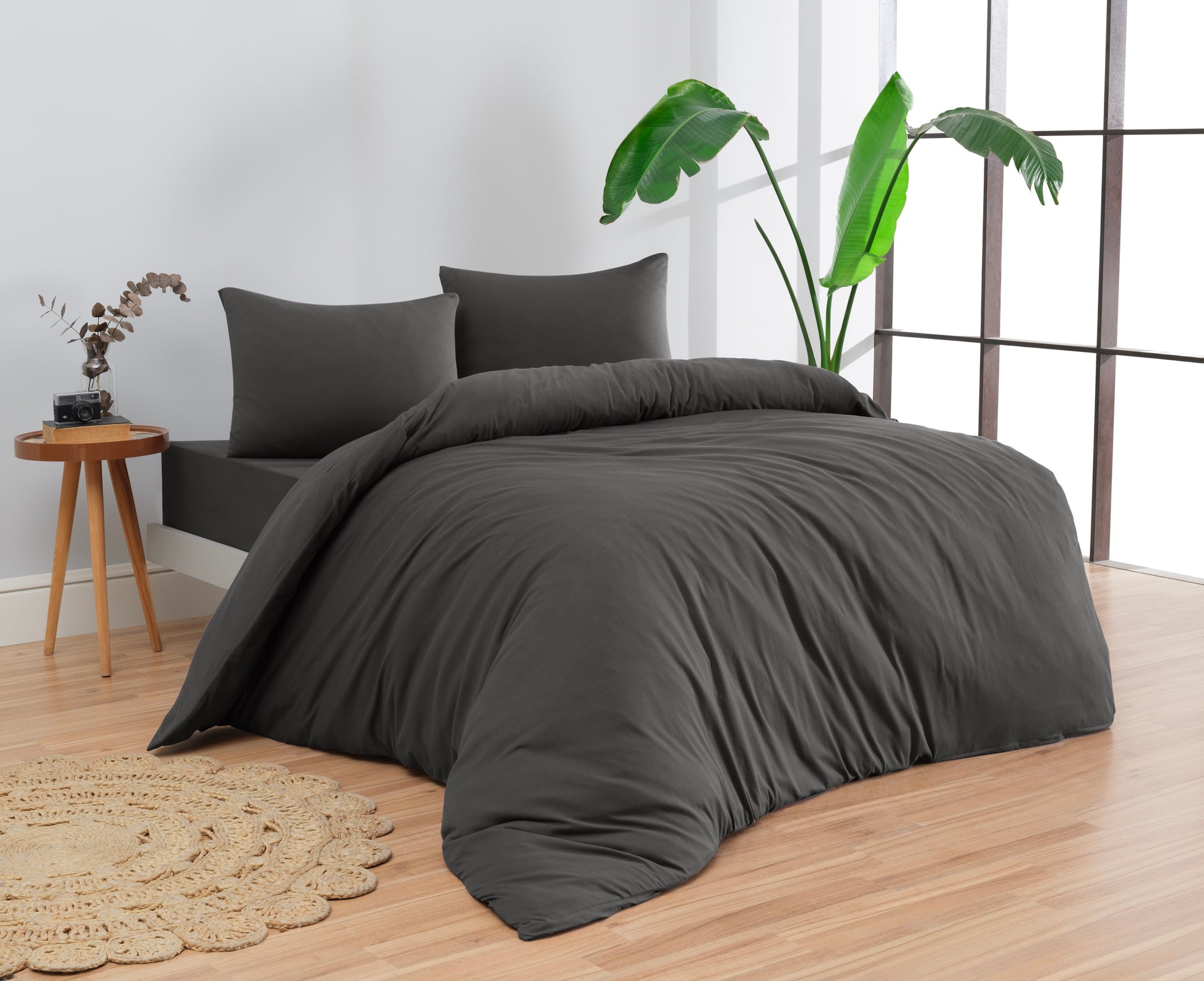 100% Cotton Jersey Knit Anthracite (Black) Duvet Cover Set