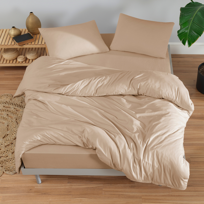 100% Cotton Jersey Knit Duvet Cover Set in Elegant Beige color