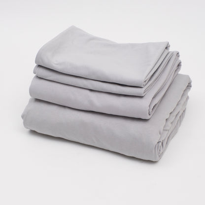 100% Cotton Gray Bed Sheet Set including Fitted Sheet, Flat Sheet, and Pillowcases