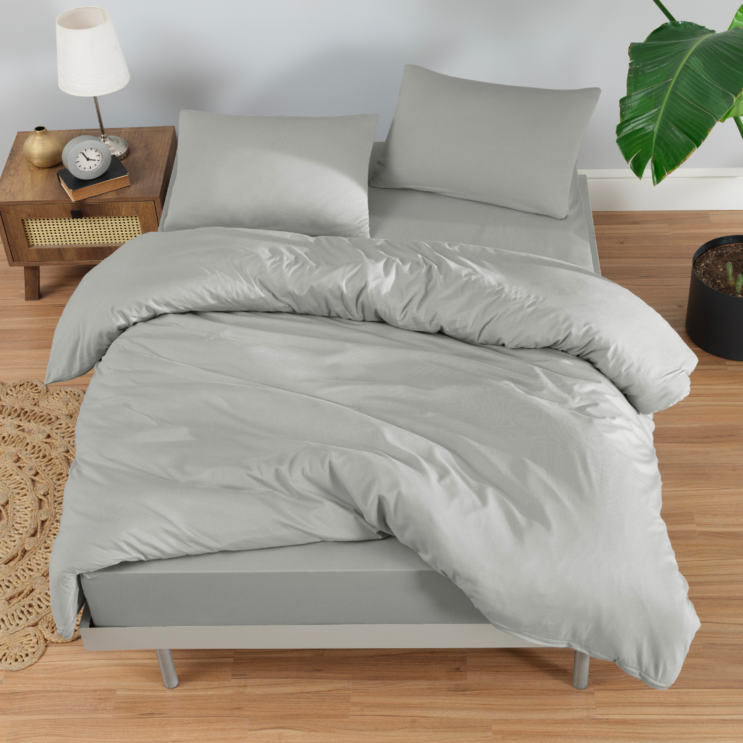 100% Cotton Jersey Knit Duvet Cover Set in Light Gray color