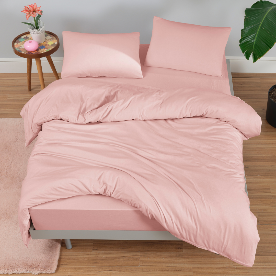 100% Cotton Jersey Knit Duvet Cover Set in Soft Pink color