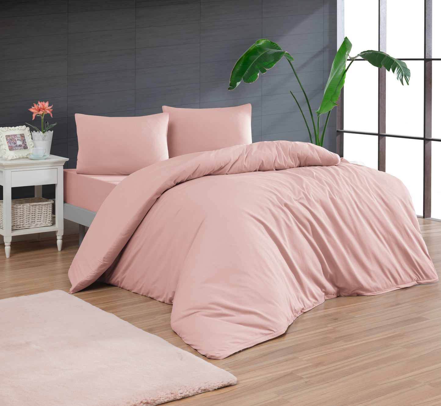 100% Cotton Jersey Knit Pink Duvet Cover Set