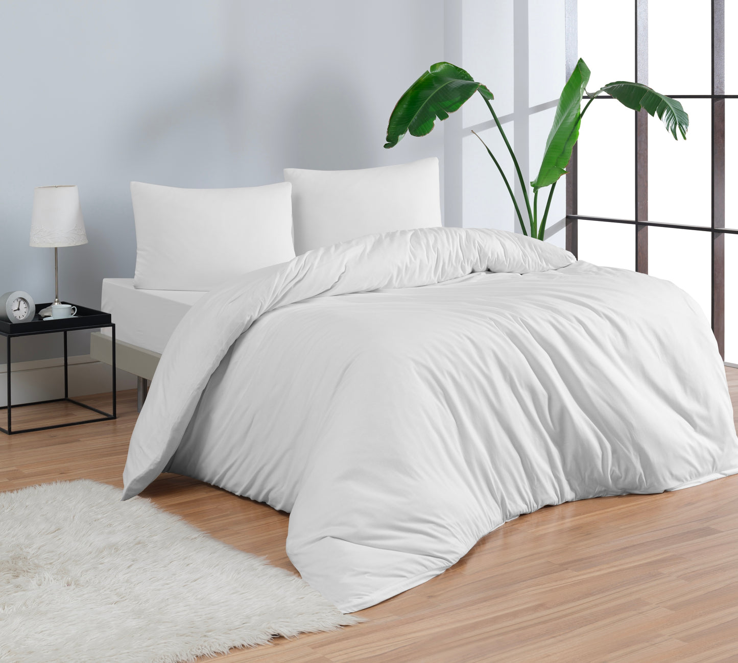 100% Cotton Jersey Knit White Duvet Cover Set